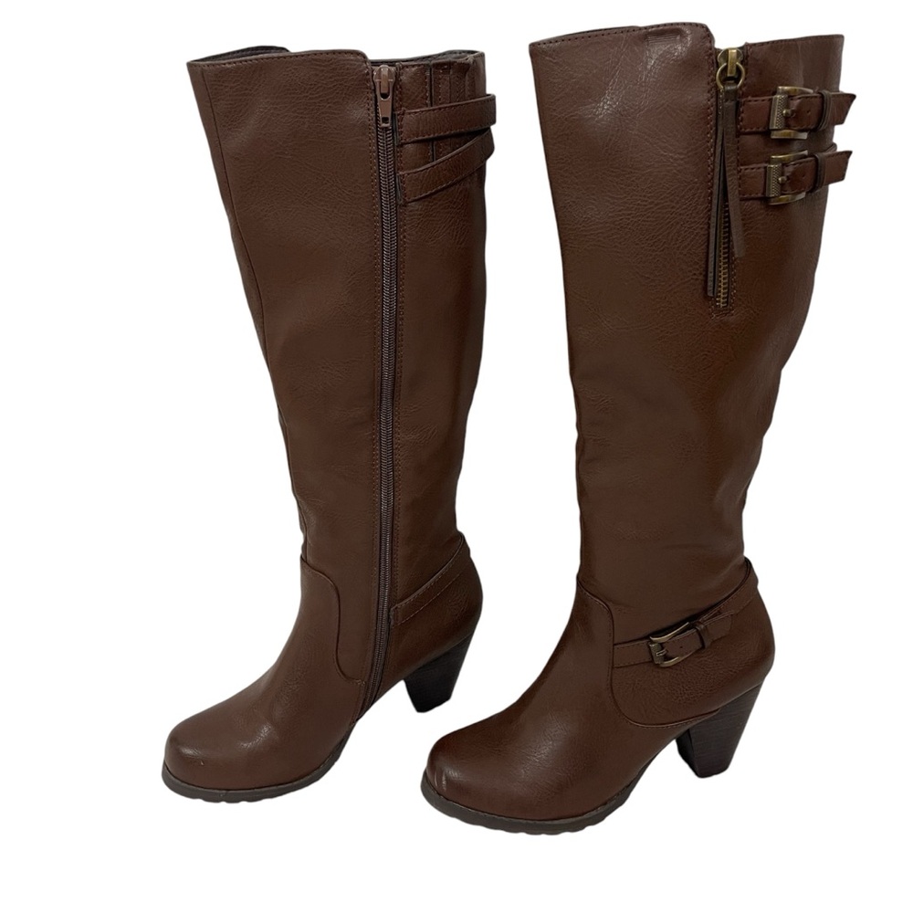 Crown Vintage Brown Leather Tall Heeled Boots Workwear Business Casual Fall